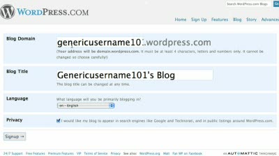Signing up with WordPress.com